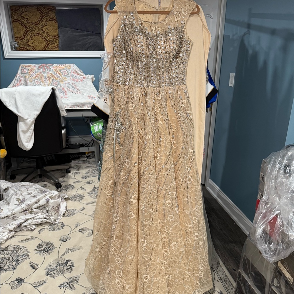 Gold Sequin Maxi Gown with Scoop Neck